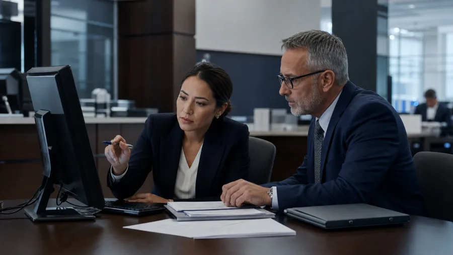 Financial-services employees reviewing a controlled operational pilot